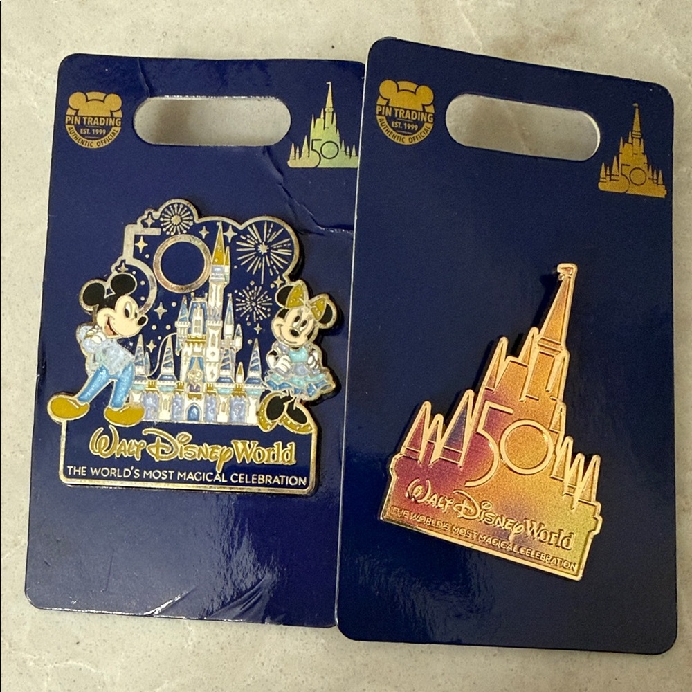 Disney 50th Celebration Pin Set - Blue and Gold